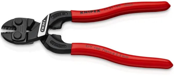 Knipex KNIPEX CoBolt® S Kompakti pulttisakset, joissa on ura terässä, musta atramentoitu, muovipinnoitettu 160 mm