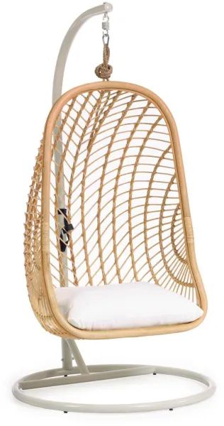 Ekaterina, Ulkokäyttöön tarkoitettu riippuva tuoli, luonnollinen/valkoinen, H197x105x105 cm
