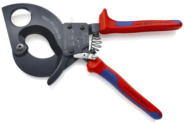 Knipex-kaapelileikkuri (räikkäperiaate) musta lakattu, monikomponenttikahvalla 280 mm